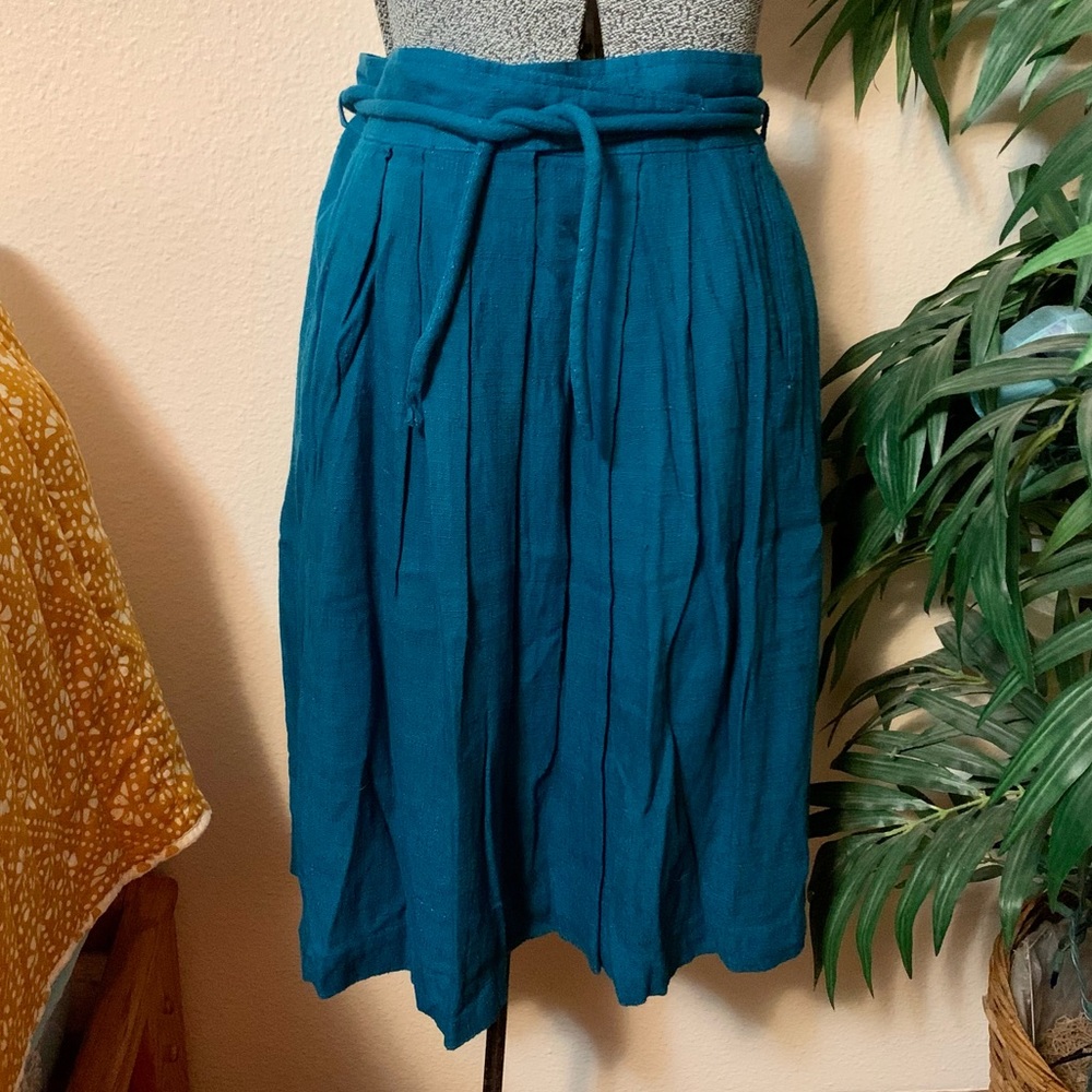80s vintage high waisted teal midi skirt